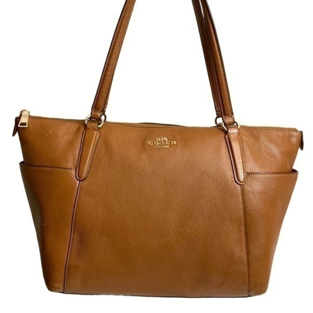 Coach brown leather zipper tote bag